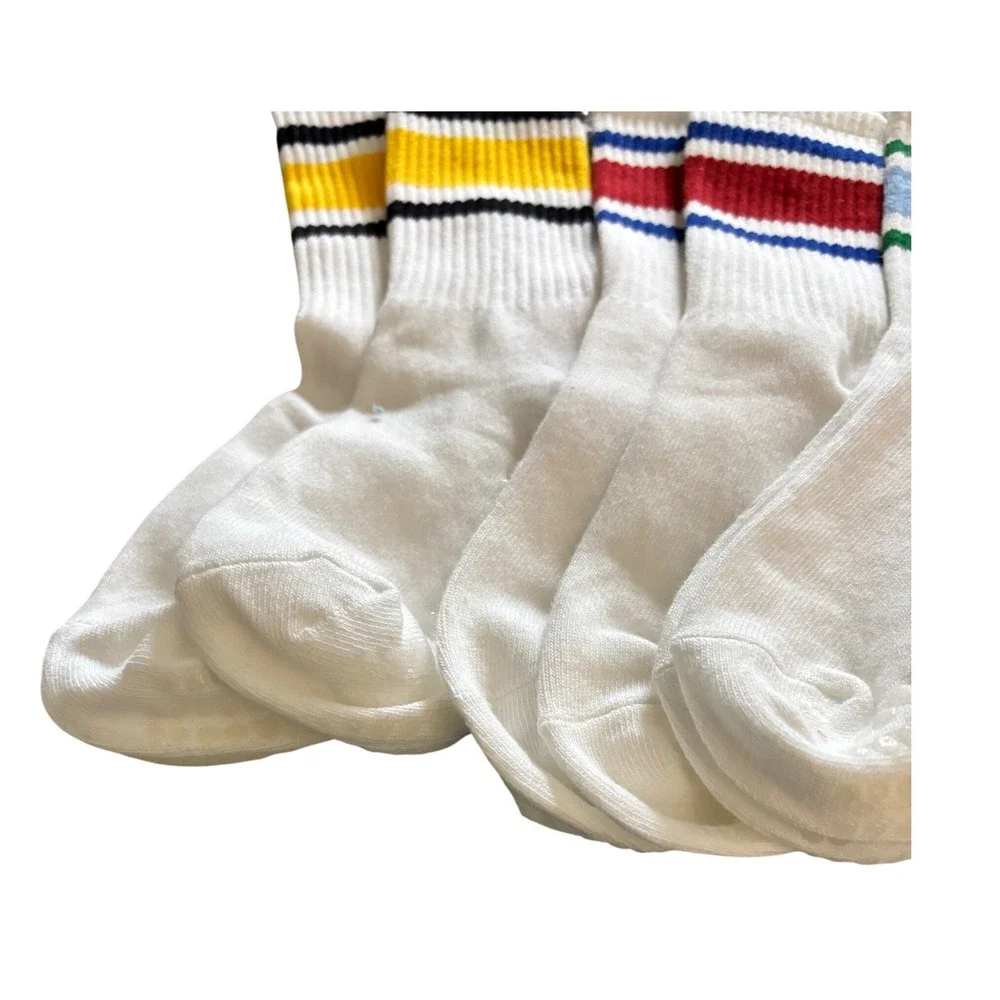 Womens Retro Striped Crew Socks Multi Pack White Non Slip Pilates Yoga